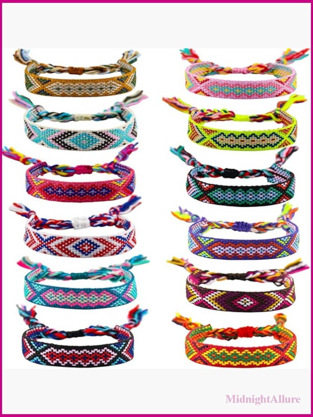 12-Pack Adjustable Handmade Friendship Bracelets Sliding Knot Boho